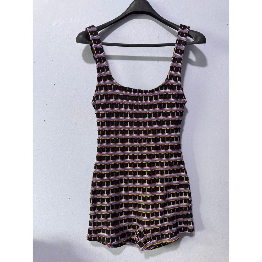 Zara Womens Multi Color‎ Geometric Knit Romper Sleeveless Black Pink Yellow S